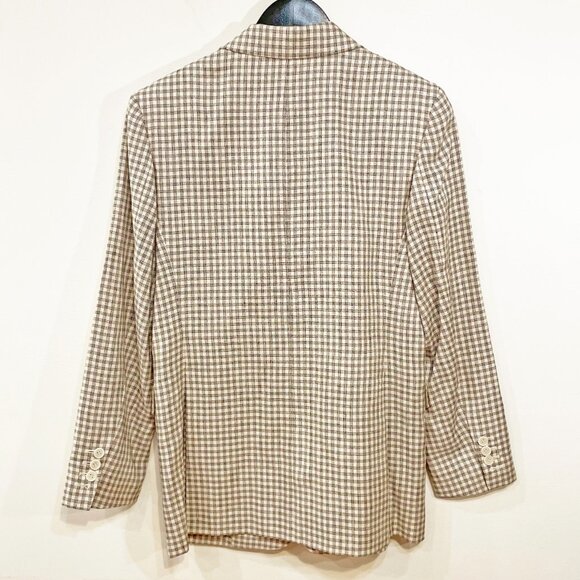 New Theory Oversized Linen Blend Plaid Blazer Ecru Black 2, XS $495 - Picture 5 of 12